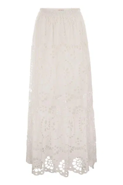Mc2 Saint Barth Scalloped Hem Eyelet Lace Maxi Skirt In White