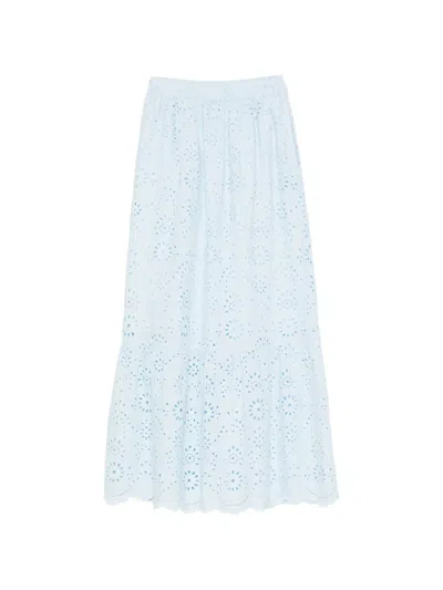 Mc2 Saint Barth Jenny Broderie-anglaise Tiered Maxi Skirt In Blue