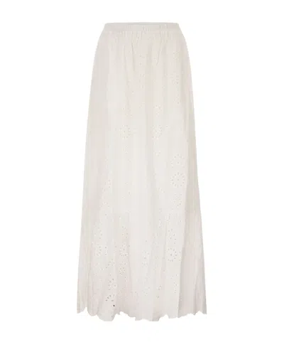 Mc2 Saint Barth Broderie Anglaise Gathered Maxi Skirt In White