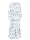 Mc2 Saint Barth Tropical Print Maxi Dress With Front Button Fastening And Belted Waist In Blue