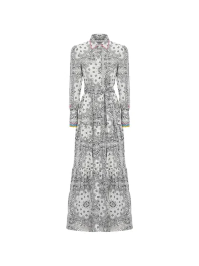 Mc2 Saint Barth Jensen Paisley-print Tiered Maxi Dress In Gray