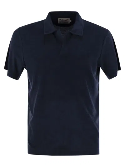 Mc2 Saint Barth Jeremy Cotton Terry Polo Shirt In Navy
