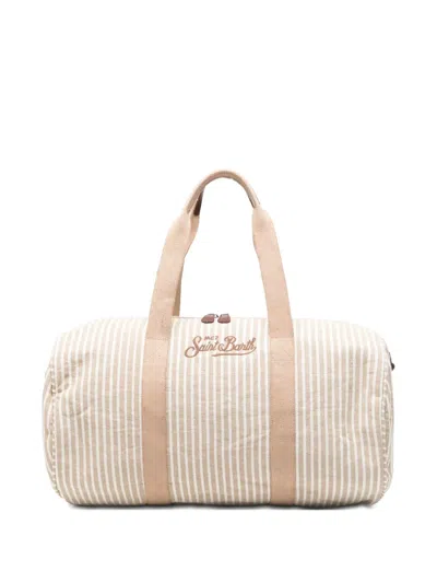Mc2 Saint Barth Jetleg Striped Embroidered-logo Holdall In Neutral