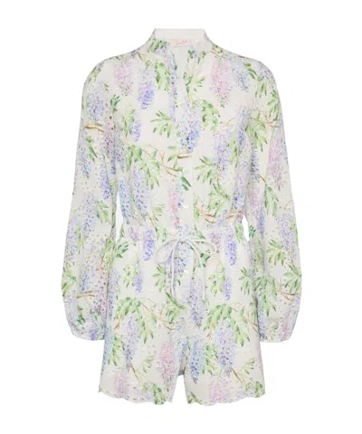 Mc2 Saint Barth Julian Sangallo Lace Cotton Playsuit With Floral Print