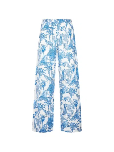 Mc2 Saint Barth Jungle-print Palazzo Pants In Blue