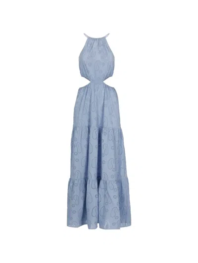 Mc2 Saint Barth Kaby Broderie-anglaise Maxi Dress In Blue
