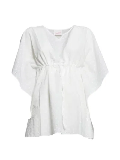 Mc2 Saint Barth Kids' Kate Broderie-anglaise Drawstring-waist Kaftan Dress In White