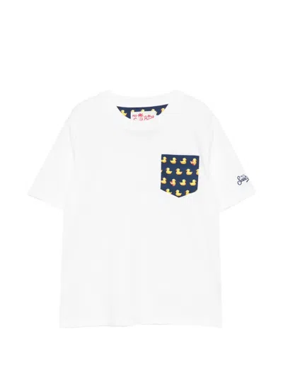 Mc2 Saint Barth Kids' Kea Duck-print Pocket T-shirt In White