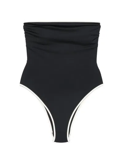 Mc2 Saint Barth Khyra String Ruched Swimsuit In Black