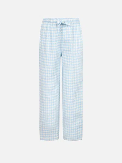 Mc2 Saint Barth Kid Pajama Pants With Pied De Poule Print In Sky