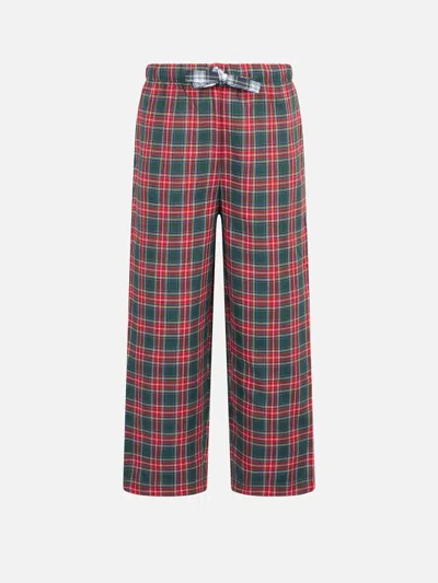 Mc2 Saint Barth Kid Pajama Pants With Tartan Print In Red