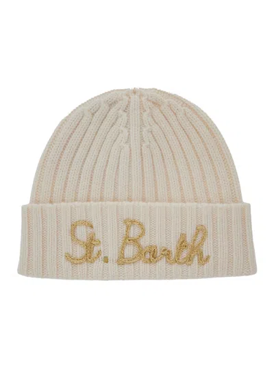 Mc2 Saint Barth Kids Baby Beige Knit Hat In Viscose Wool Tech Fabric And Cashmere In Neutral