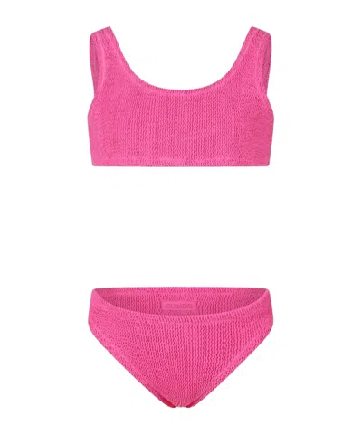 Mc2 Saint Barth Kids Baker Bikini With Crinkled Texture In Pink