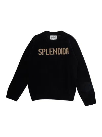 Mc2 Saint Barth Kids Black Mini Princess P Cashmere & Wool Crew-neck Sweater For Baby Girl