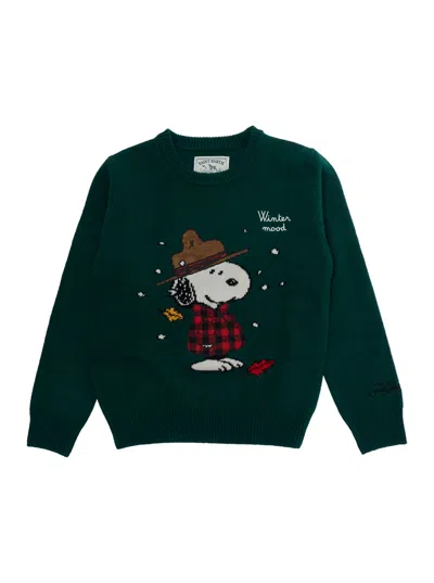 Mc2 Saint Barth Kids Douglas Jacquard Wool & Cashmere Crewneck Sweater For Mini Girls In Green