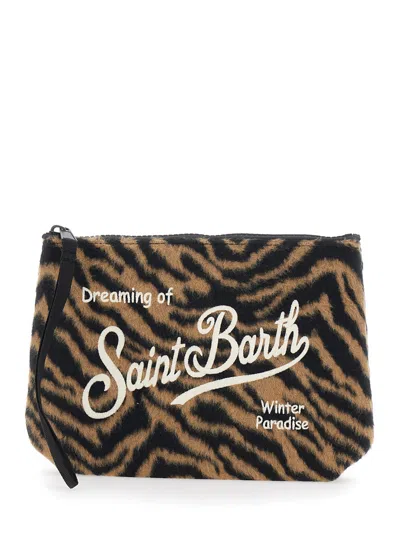 Mc2 Saint Barth Kids Mini Aline Felt Pouch In Soft Technical Fabric With Zebra Fantasia In Multicolor