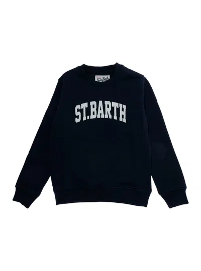 Mc2 Saint Barth Kids Mini Boys Black Crewneck Sweatshirt In Cotton And Tech Fabric With Long Sleeves