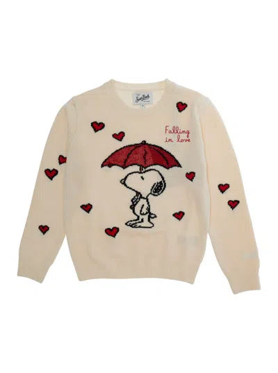 Mc2 Saint Barth Kids Mini Girl Beige Crew-neck Long-sleeve Sweater In Cashmere Wool Blend In Neutral
