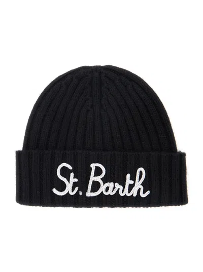 Mc2 Saint Barth Kids Mini Knit Hat For Baby Boy In Wool Viscose Polyamide And Cashmere In Black