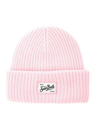 Mc2 Saint Barth Kids Mini Knit Wool-viscose-tech Fabric & Cashmere Beanie For Baby Boy In Pink