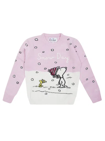 Mc2 Saint Barth Kids Mini Princess Cardigan With Peanuts Graphic In Pink