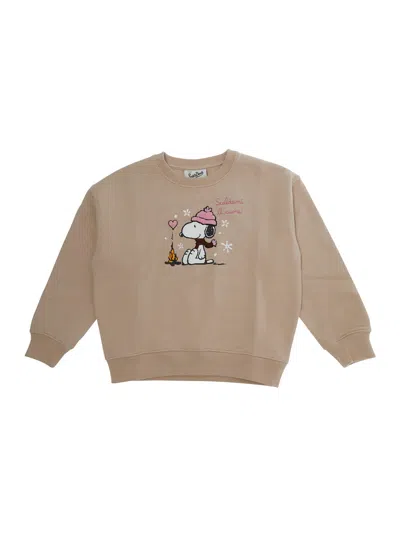 Mc2 Saint Barth Kids Mini Snoopy Crewneck Sweatshirt For Baby Girls In Cotton-poly Jersey In Neutral