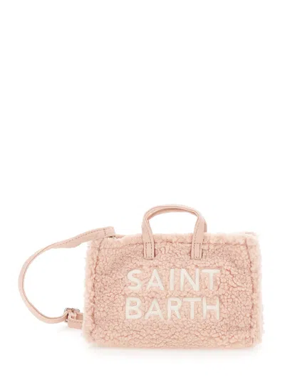Mc2 Saint Barth Kids Mini Teddy Phone Crossbody Bag For Baby Girl In Pink