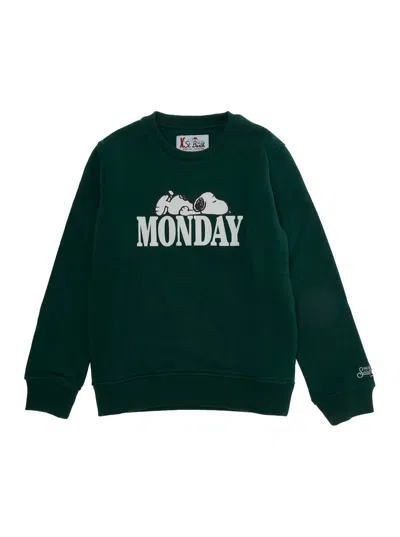 Mc2 Saint Barth Kids Snoopy Monday Mini Boy Cotton And Tech Fabric Crewneck Sweatshirt In Green