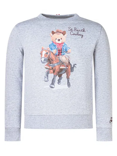 Mc2 Saint Barth Kids Sweatshirt With Cowboy Bear Appliqué In Silver