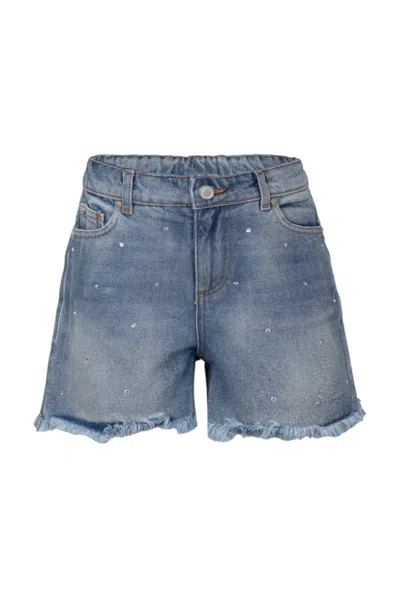 Mc2 Saint Barth Kids' Kiko Denim Shorts Girls Strass In Blue