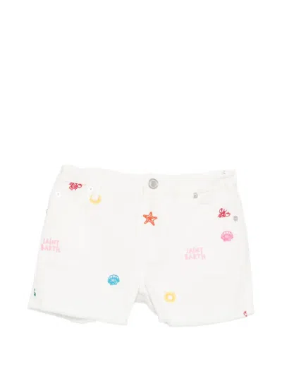 Mc2 Saint Barth Kiko Embroidered Frayed Shorts In White