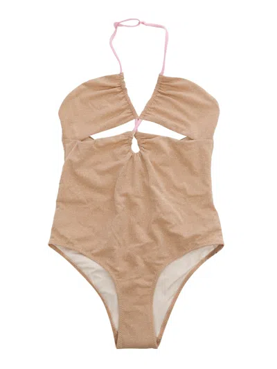 Mc2 Saint Barth Kids' Kinsley Lurex-detail Swimsuit In Bronze