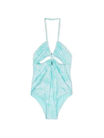 Mc2 Saint Barth Kids' Kinsley Palm Tree-print Swimsuit In Blue