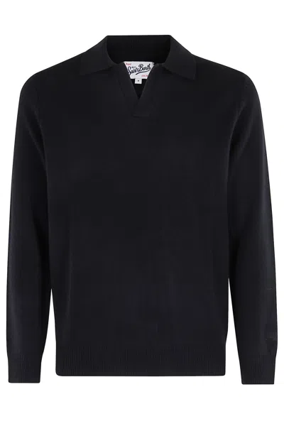 Mc2 Saint Barth Covent Collar Wool Sweater In Black