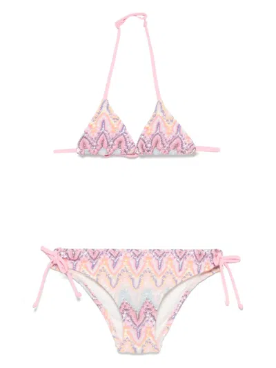 Mc2 Saint Barth Kids' Knitted Bikini Set In Pink