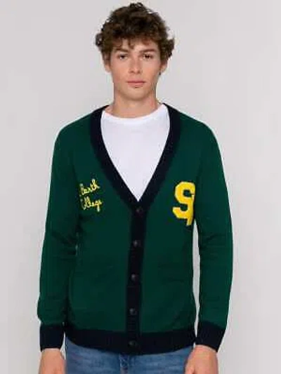 Pre-owned Mc2 Saint Barth Knitted Cardigan With Patch And St. Barth College Embroidery In Green