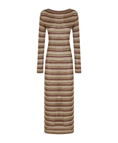 Mc2 Saint Barth Robyn Open-back Striped Midi Dress In Gold