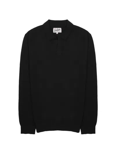 Mc2 Saint Barth Classic Wool Sweater With Polo Collar For Men In Black