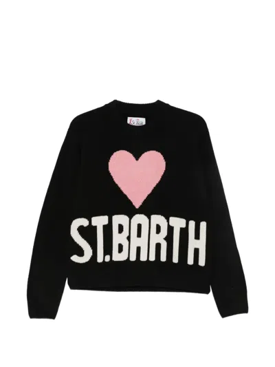Mc2 Saint Barth Kyla Heart-intarsia Logo-knit Sweater In Black