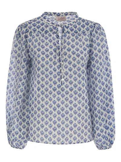 Mc2 Saint Barth Lace-fastening Floral-pattern Harper Blouse In Blue