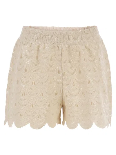 Mc2 Saint Barth Lace Shorts With Sequins In Neutral