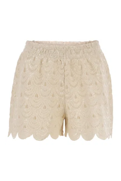 Mc2 Saint Barth Lace Shorts With Sequins In Neutral