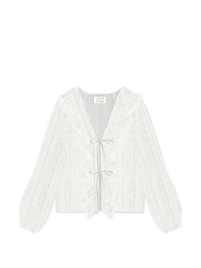Mc2 Saint Barth Lace Striped Shirt In White