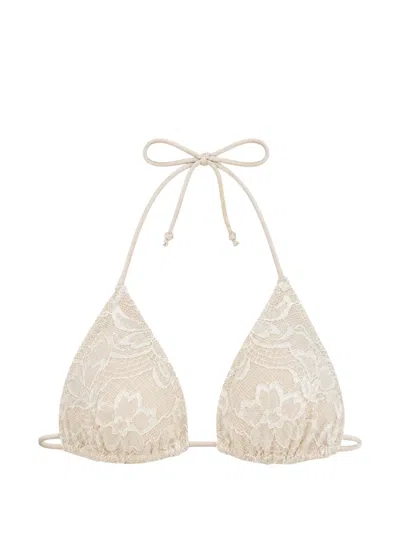 Mc2 Saint Barth Lace-overlay Triangle Bikini Top In Neutral