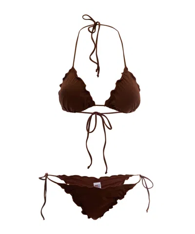 Mc2 Saint Barth Lace-up Bikini Set In Brown