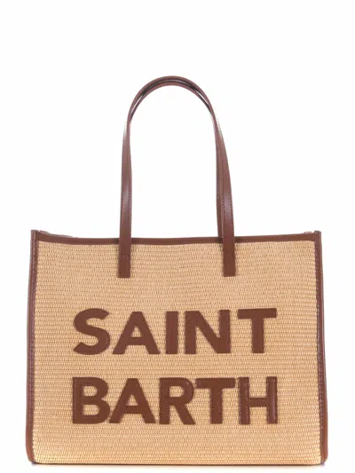 Mc2 Saint Barth Large Shopping Bag In Beige/cuoio