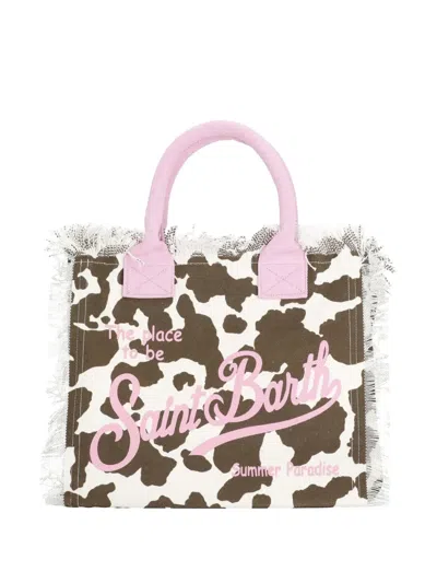 Mc2 Saint Barth Large Vanity Cow-print Frayed Tote Bag In Multi