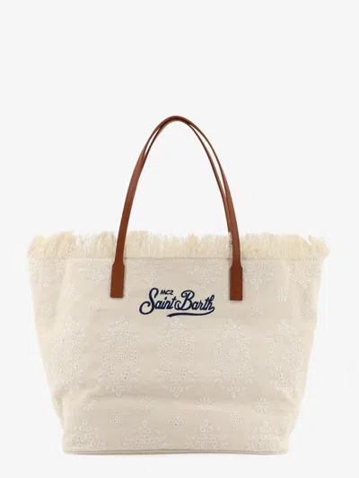 Mc2 Saint Barth Le City Bag Canvas Shoulder Bag With All-over Embroidery In Sand
