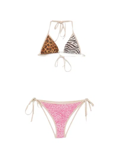 Mc2 Saint Barth Leah Animal-print Glitter Bikini In Pink
