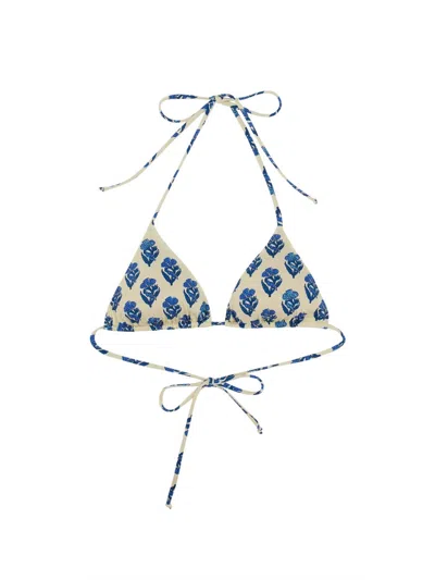 Mc2 Saint Barth Floral-print Bikini Top In Blue